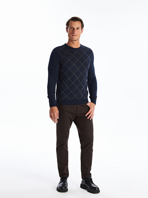 Bisiklet Yaka Uzun Kollu Ekose Erkek Triko Kazak - Waikiki фото 2