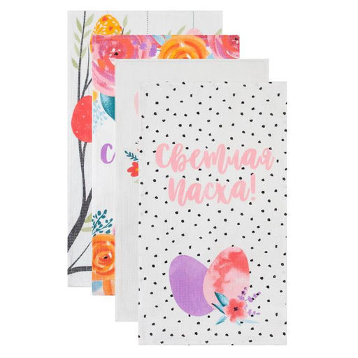 Набор полотенец кухонный Доляна Пасхальные зайчики 35х60см-4 шт, 100% хлопок, вафля 160 г/м2  фото 11