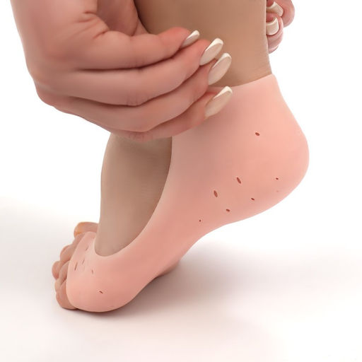 Носочки для педикюра, силиконовые, с перфорацией, с разделителем, универсальный размер, 17×7 см, бежевые