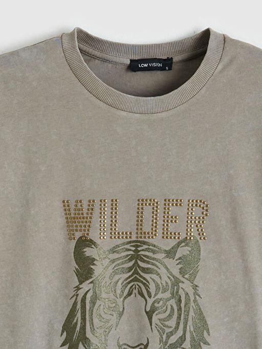 Kaplan Bask?l? Oversize Kad?n Ti??rt