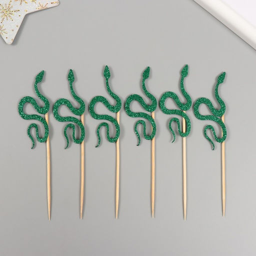 Фигурка - декор на палочке «Зелёная змея», 12.5 см, топперы набор 6 шт.