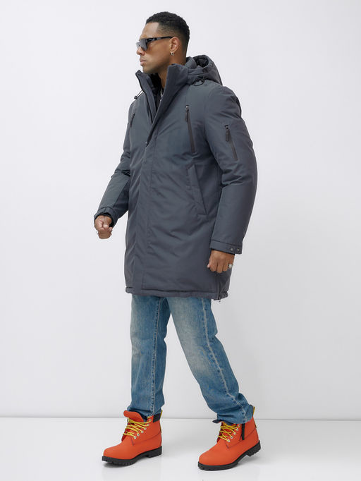 Парка мужская зимняя удлиненная темно-серого цвета 8385TC