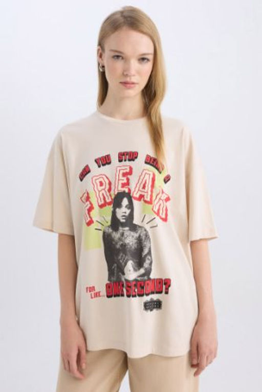 Coool Beetlejuice Oversize Genis Kal?p Bisiklet Yaka Bask?l? K?sa Kollu Tisort