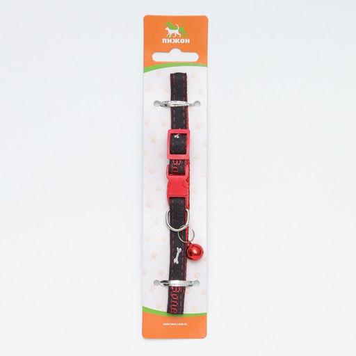 Ошейник Джинс полиэстер с бубенчиком, 34 х 1 см, черно-красный - Пижон фото 9
