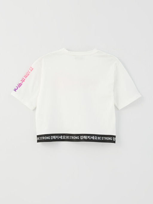 Bisiklet Yaka K-Pop Bask?l? K?sa Kollu K?z ?ocuk Crop Ti??rt - Waikiki фото 2