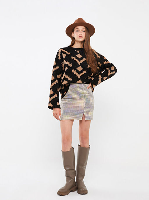 Ekstra Dar Fit Desenli Kad?n T?p Etek