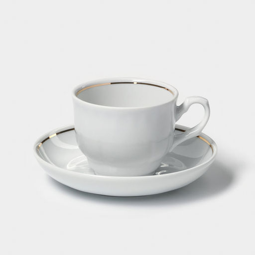 Чайная пара Добрушский завод «Бельё»: 2 предмета: чашка 250 мл, блюдце d=15 см, фарфор, белая