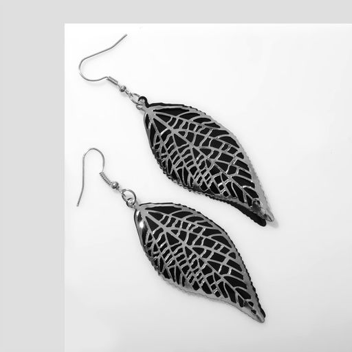 Серьги висячие Листья двойные, цвет серебристо-чёрный, 8см - Queen fair фото 2