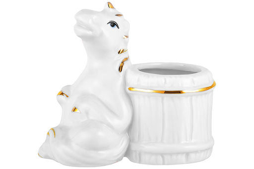 Вазочка для зубочисток 7,5*4,5*7 см Лошадь белая с золотом, фарфор - Elan gallery фото 3