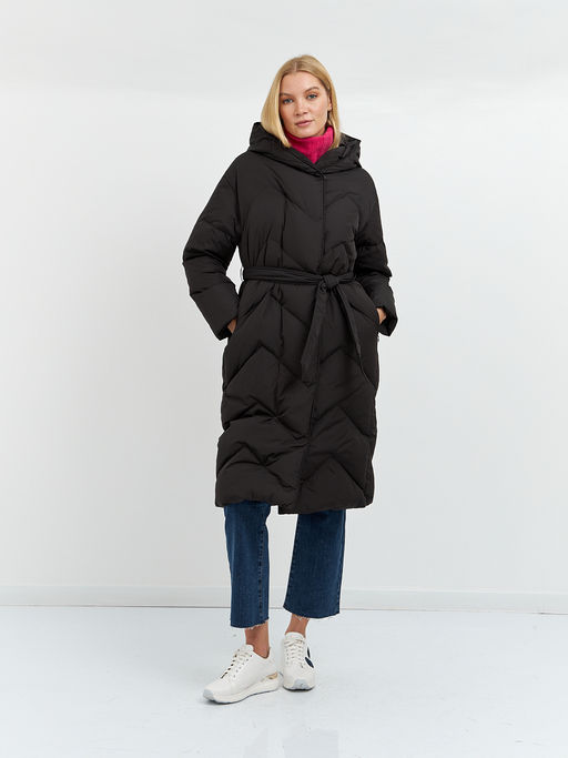 Пуховик женский черный длины миди - Glenfield фото 4