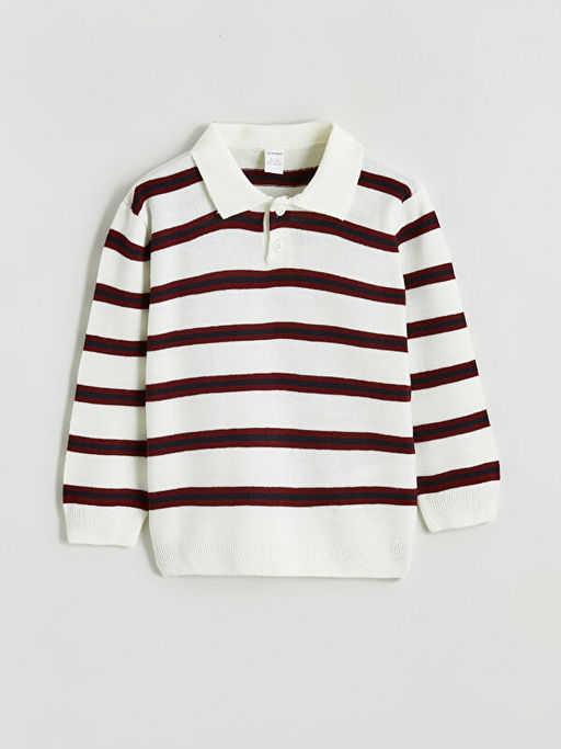 Polo Yaka ?izgili Erkek ?ocuk Triko Kazak