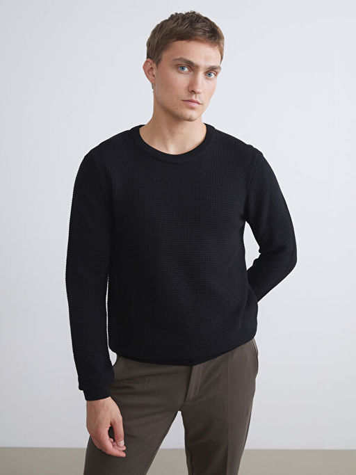 Bisiklet Yaka Kareli Erkek Triko Kazak