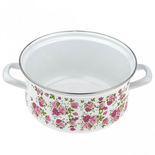 "Китайская роза" Кастрюля эмалированная 3л, форма цилиндрическая, металлическая крышка (Россия)