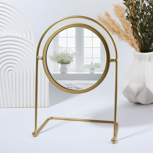 Зеркало настольное PREMIUM, круглое, металлическое, 29×20.5×11 см, (d=14.5 см), цвет золотой