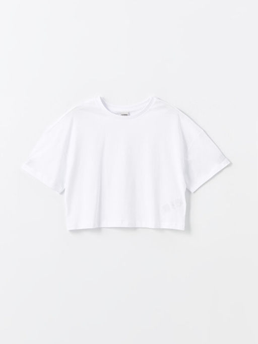 Bisiklet Yaka Basic K?sa Kollu K?z ?ocuk Crop Ti??rt