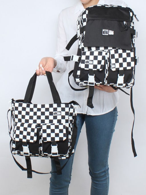 Комплект MF-8108 (рюкзак+2шт сумки+пенал+монетница) 1отд, 6внеш+1внут/карм, черный/бел SALE 256344 - Adelia фото 4