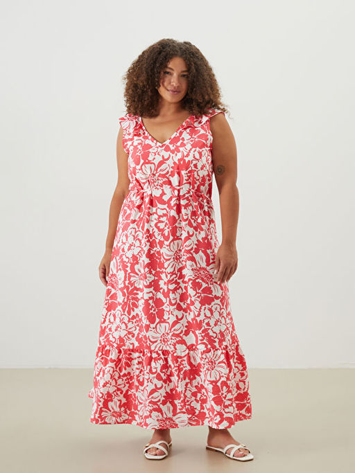 V Yaka ?i?ekli Elbise