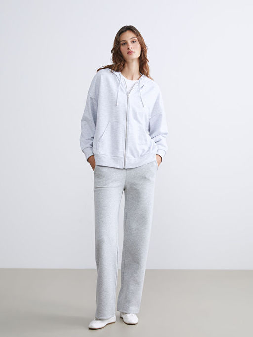 Kap??onlu Oversize Kad?n Fermuarl? Sweatshirt