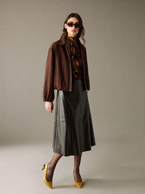 Beli Fermuarl? A Kesim Deri G?r?n?ml? Etek