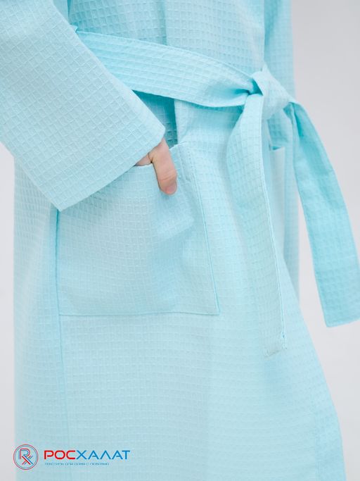 Детский вафельный халат с капюшоном мятный В-07 (19)