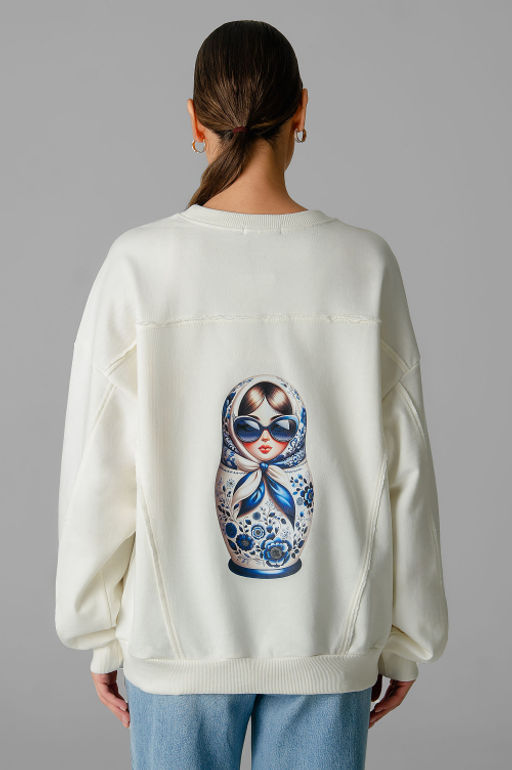 Арт. 15124 Свитшот женский Матрешка оверсайз 44-50 (4 шт) Цвет:молочный - Калинка фото 15