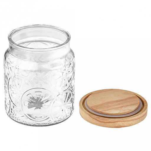 Банка стеклянная прижимная крышка Цитрус 1,15л, д12см h14см, деревянная крышка с уплотнителем, д/горла - 9,5см, д/основания - 11см, цветная коробка (Китай) - Домашняя мода фото 3