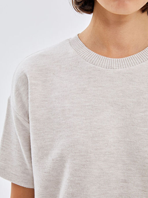 Bisiklet Yaka D?z K?sa Kollu Kad?n Triko Kazak