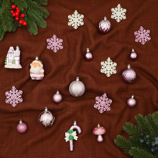 Ёлочные игрушки «Праздничный», новогодние, набор 20 шт., сиреневый/белый