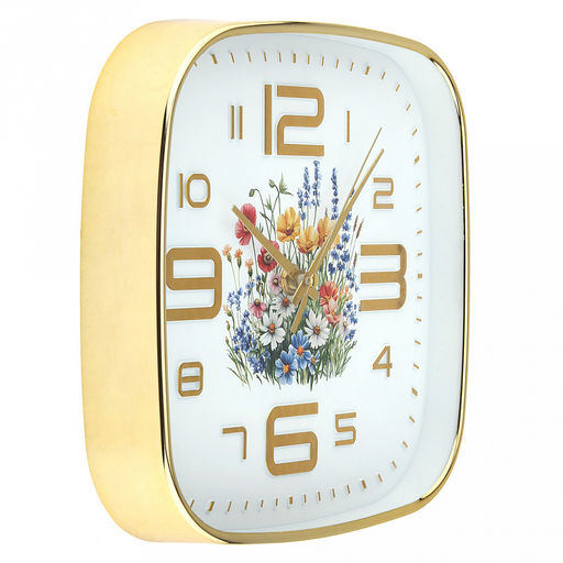 Часы настенные Летний сад 21,3х21,3х4см, мягкий ход, циферблат Цветы белый; цифры арабские, золотой; корпус пластик, золотой; в коробке (Китай) - Домашняя мода фото 3