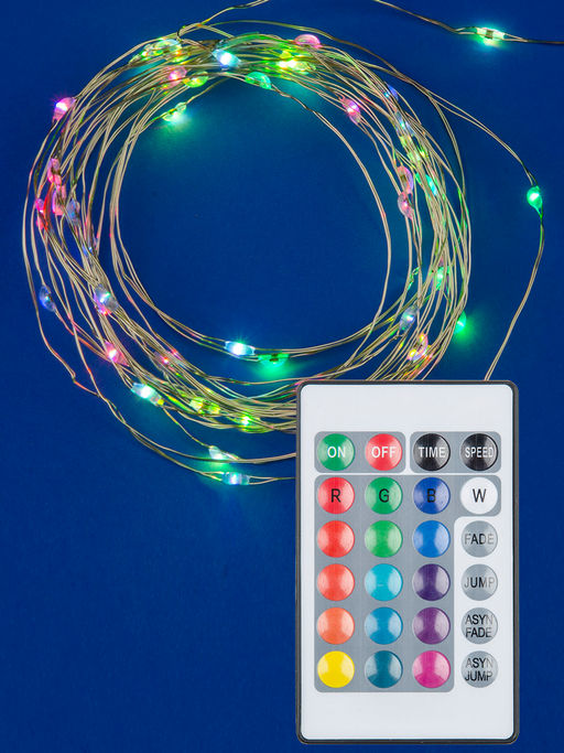 ULD-S0500-050/DTB/3AA/RC RGB IP20 DEW Гирлянда светодиодная Роса на батарейках 3AA (не в/к), 5м. 50 светодиодов. RGB свет. Пульт ДУ (в/к). Провод прозрачный. TM Uniel