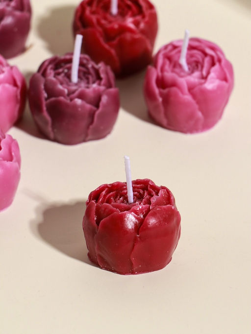 Набор свечей декоративных "Пионы" 9 шт 3,5х3,5х2,5 см розово-фиолетовые 14х14х4 см