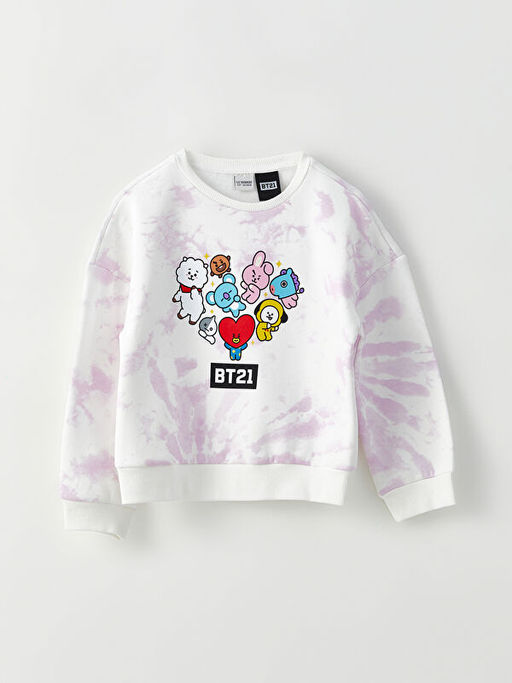 Bisiklet Yaka BT21 Bask?l? Uzun Kollu K?z ?ocuk Sweatshirt