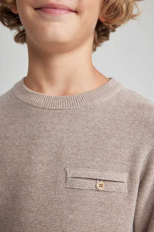 Трикотажный свитер с круглым вырезом для мальчика - Defacto фото 4