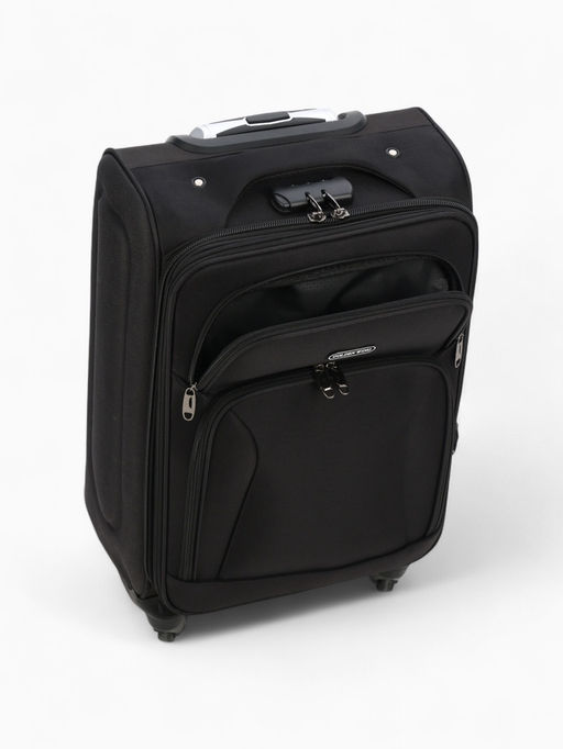 Чемодан на колёсах маленький 45 л (S), на молнии, с увеличением, кодовый замок, 4 колеса, чёрный