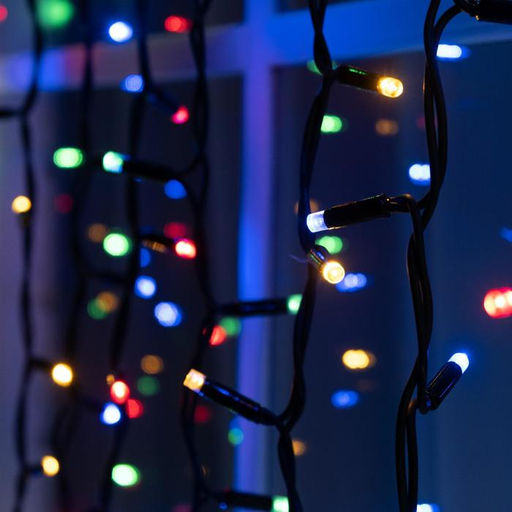 Гирлянда «Занавес» 2×3 м, IP65, УМС, тёмная нить каучук, 600 LED, свечение мульти, 220 В