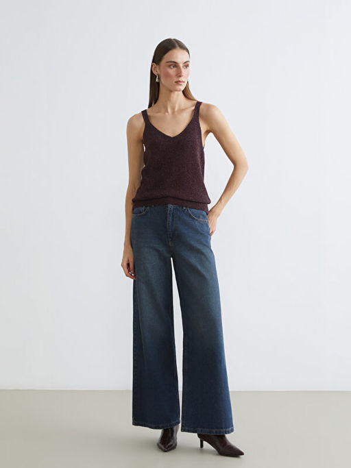 V Yaka Parlak G?r?n?ml? Kad?n Triko Atlet