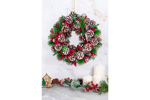 Новогоднее украшение венок 34*34*8 см Заснеженные шишки круг - Elan gallery фото 7