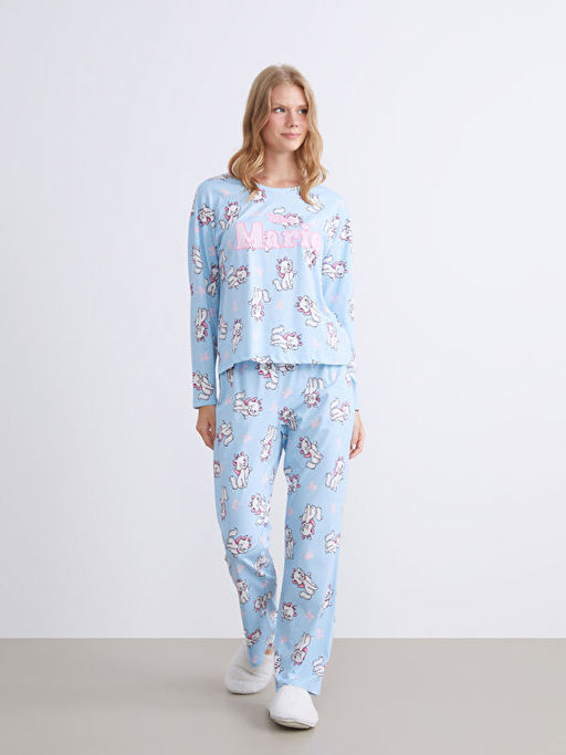 Bisiklet Yaka Marie Bask?l? Kad?n Pijama Tak?m?