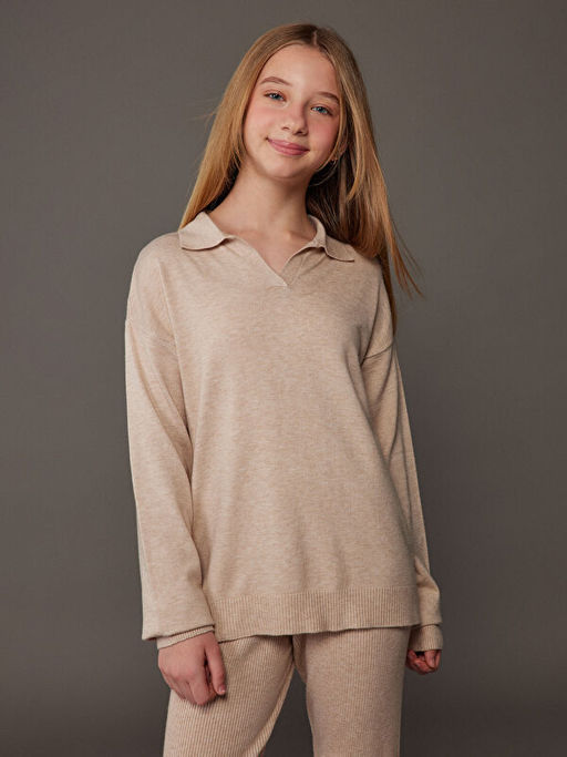 Polo Yaka K?z ?ocuk Triko Kazak ve Tayt