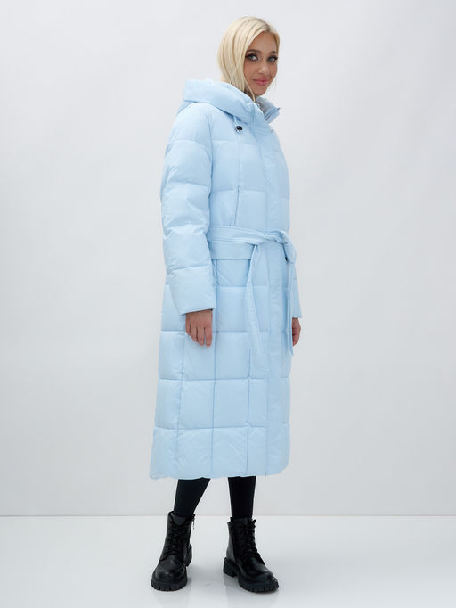 Пальто утепленное стеганное зимнее с капюшоном женское голубого цвета 9609Gl - Mtforce фото 3