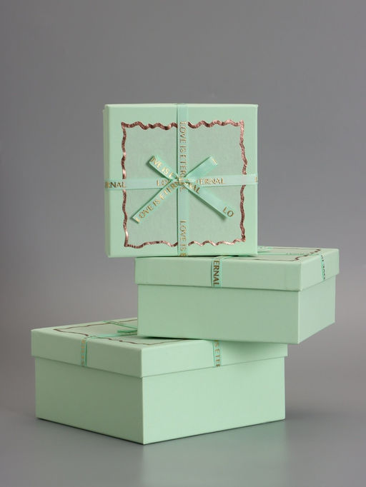 Набор подарочных коробок 3 в 1, квадратные, мятный, 19×19×9.8; 17×17×8; 15×15×6.5 см