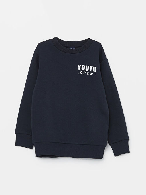 Bisiklet Yaka Bask?l? Uzun Kollu Erkek ?ocuk Sweatshirt