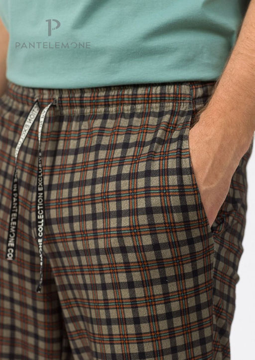 Домашний мужской комплект PDK-321 Зеленый/Клетка бежевая/оранжевая - Pantelemone фото 6
