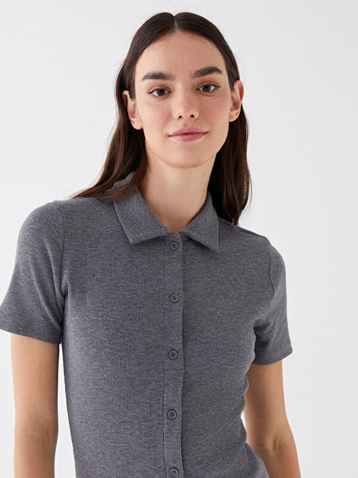 G?mlek Yaka D?z K?sa Kollu Kad?n Bodycon Elbise