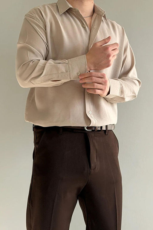 Ta_ Modal Yumu_ak Dokulu Normal Kal_p/Regular Fit Yazl_k Dokuma Erkek G_mlek TMNSS26GO00040
