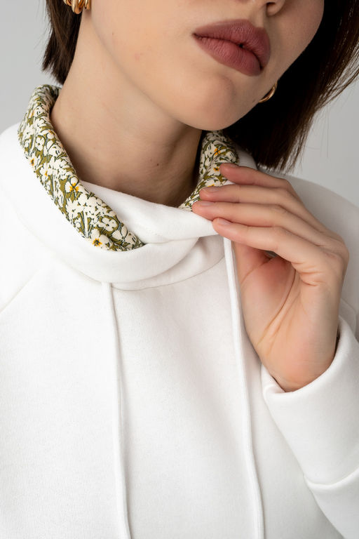 Свитшот из мягкого хлопкового футера с начёсом, молочный - Solo mio фото 5