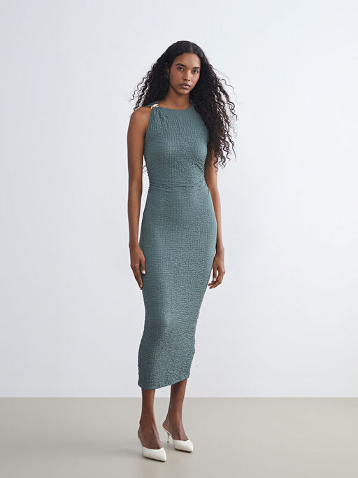 Bisiklet Yaka B?zg?l? Bodycon Elbise