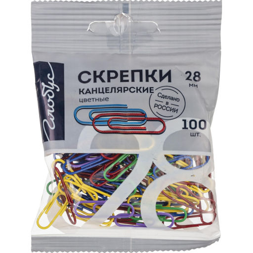 Цена за 2 шт. Скрепки Глобус С28-100ППл c полимерн.покрыт,28мм,разноцв,европодв,100 шт/уп