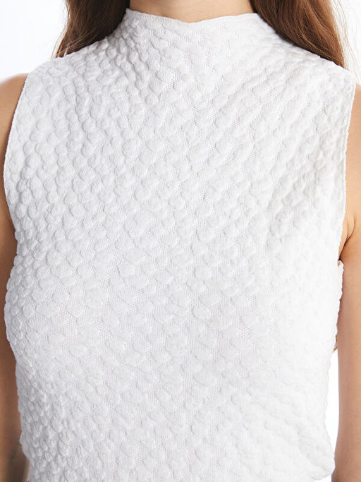 Yar?m Bal?k?? Yaka Kendinden Desenli Kad?n Triko S?veter