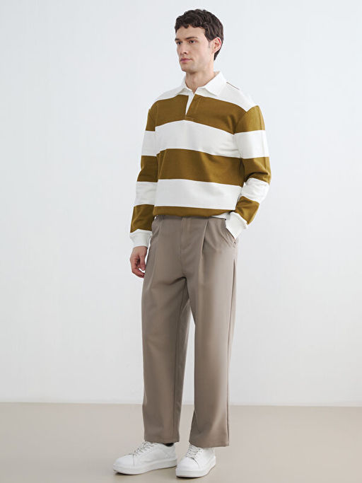 Polo Yaka ?izgili Erkek Sweatshirt